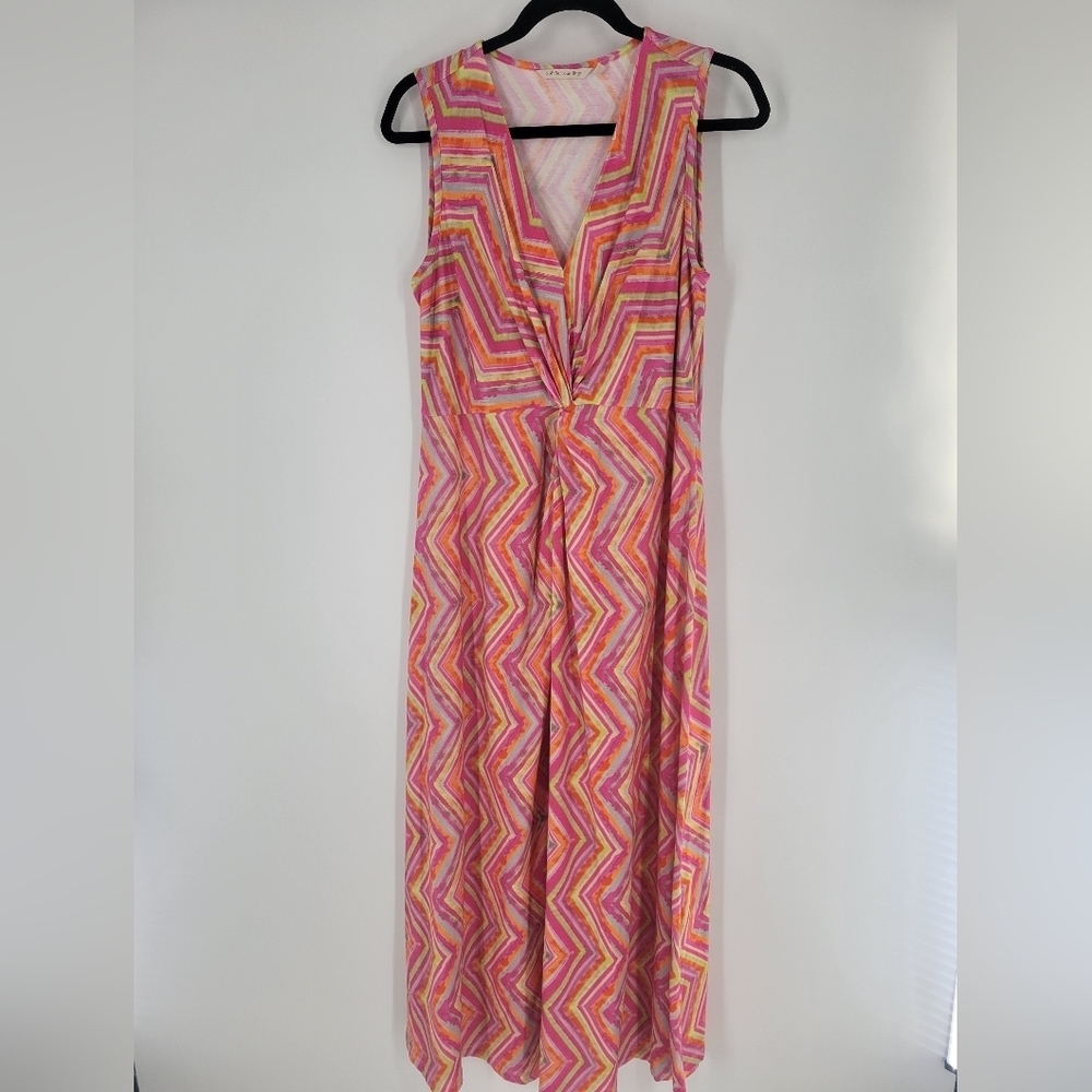 Soft‎ Surroundings Giselli Dress Sleeveless V-Neck Chevron Zigzag Size M - Picture 2 of 9